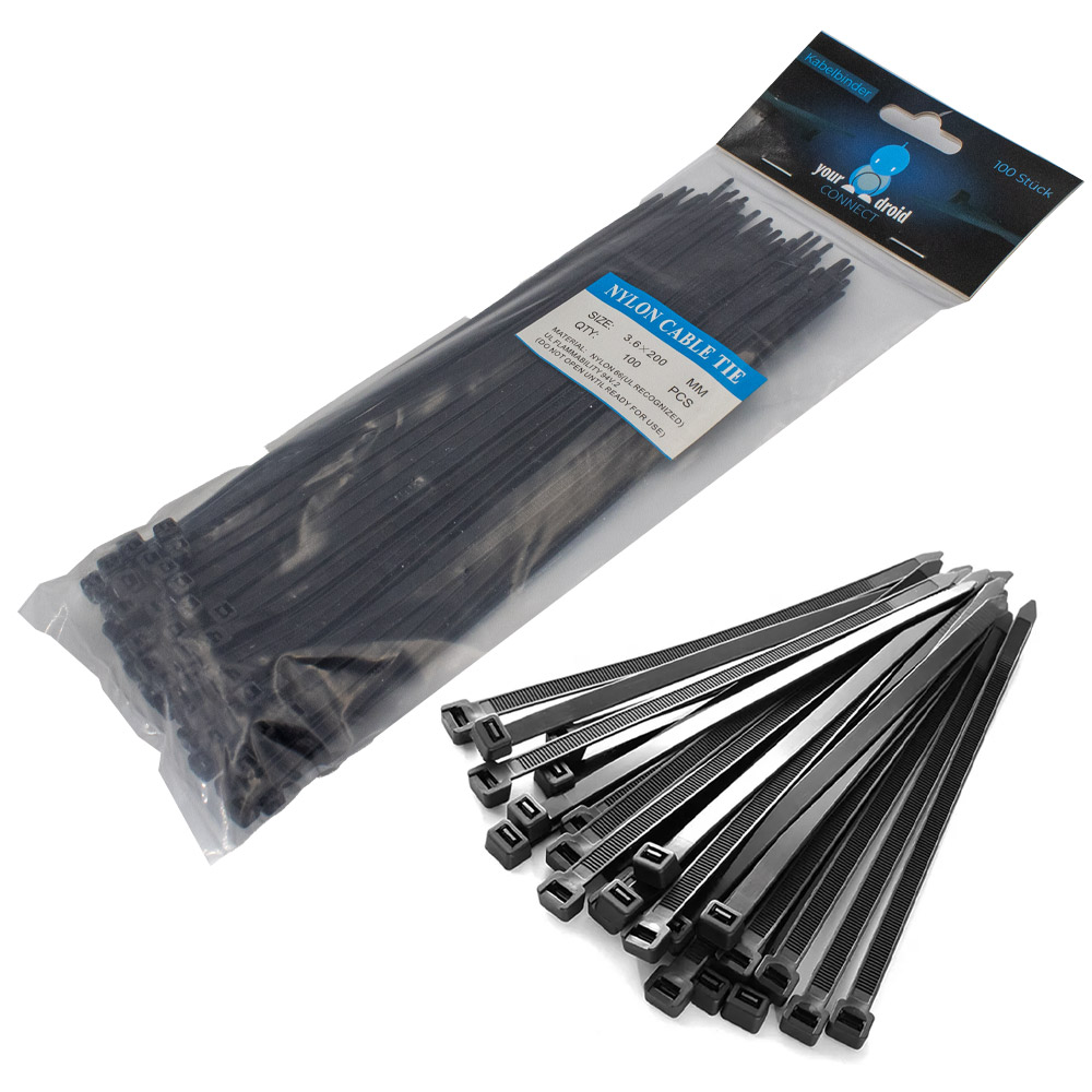 100 colliers de serrage noirs 3,6*200 mm