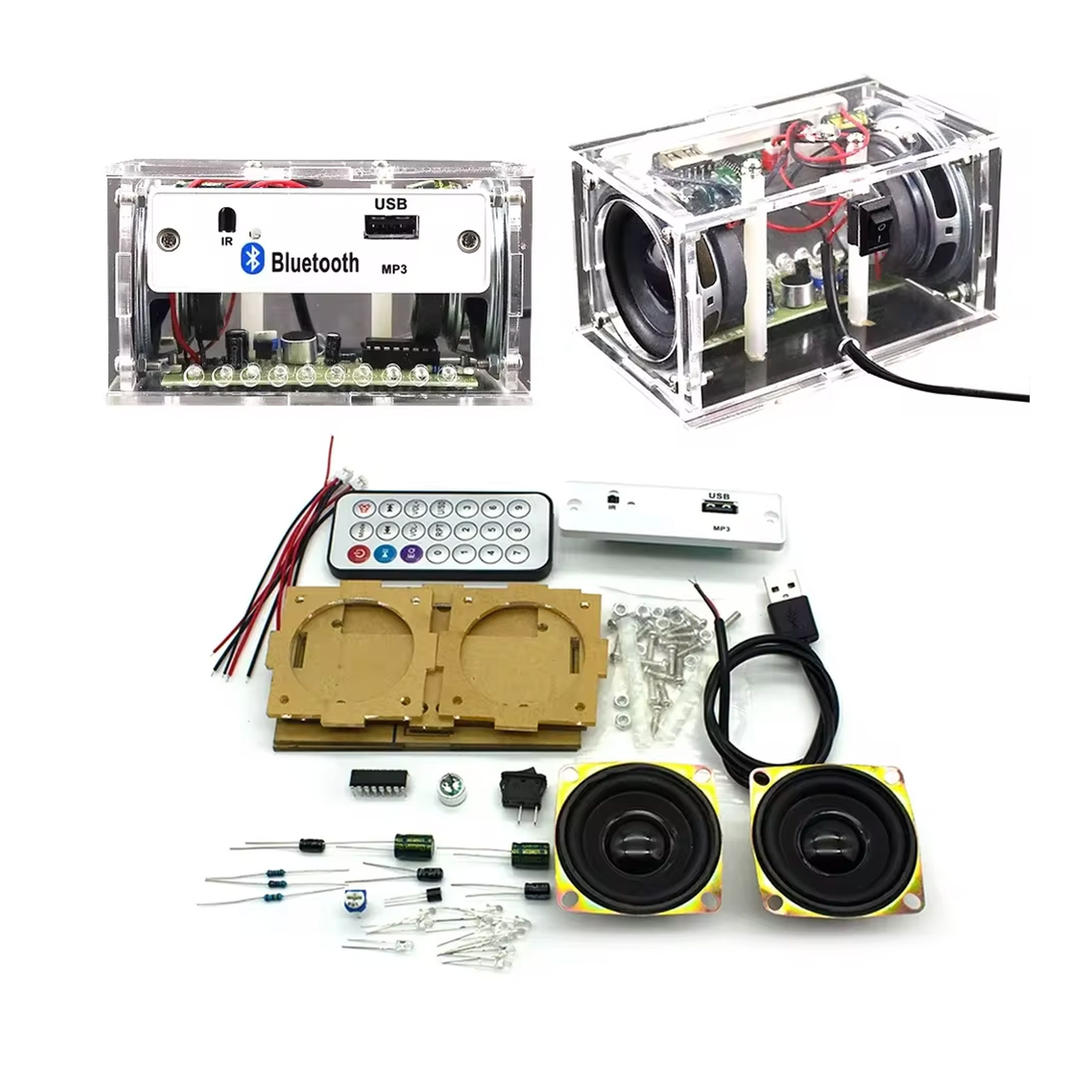 Kit DIY enceintes stéréo Bluetooth avec LEDs et télécommande – Image 8