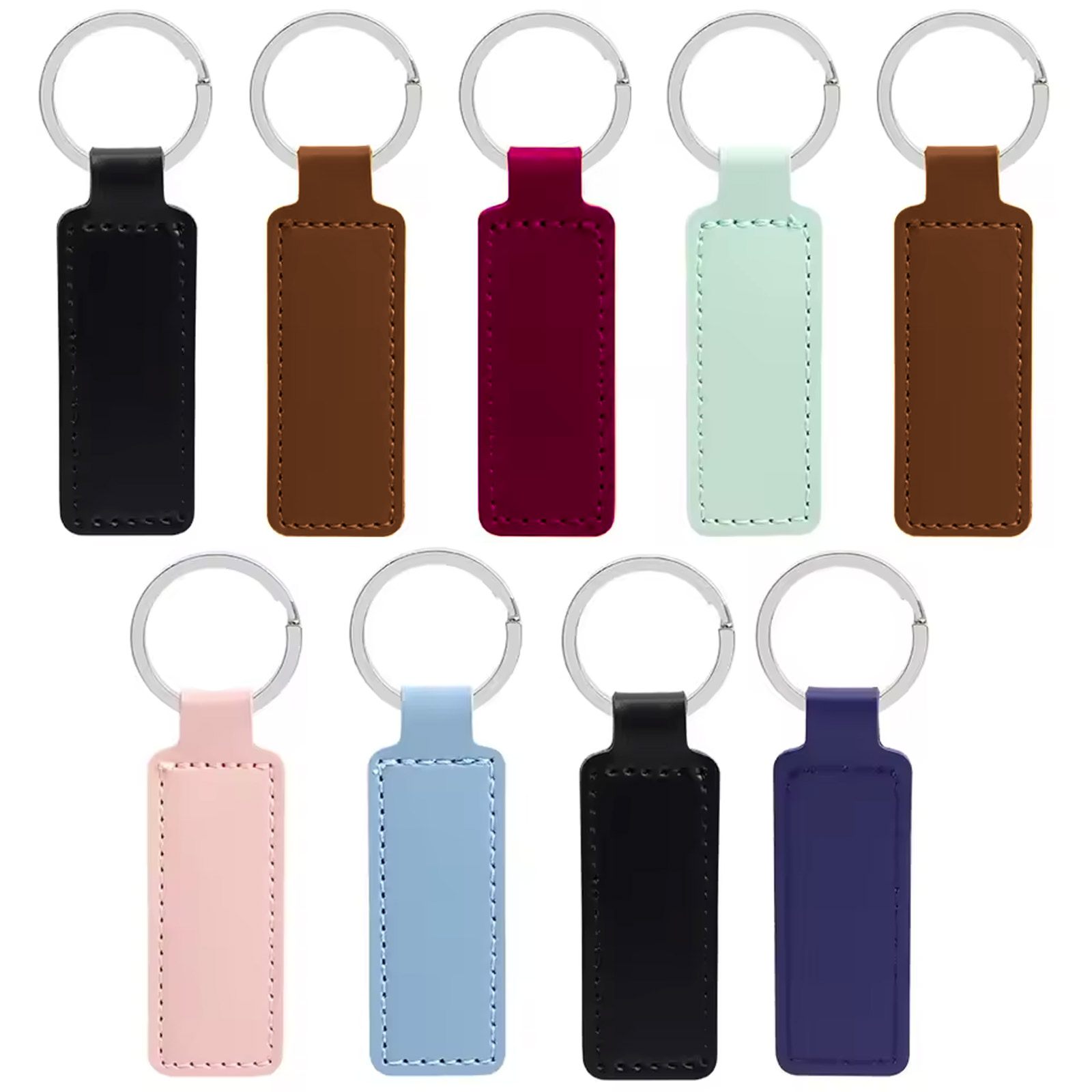 9x porte-clés en cuir PU bruts colorés – Idéal pour gravure et DIY