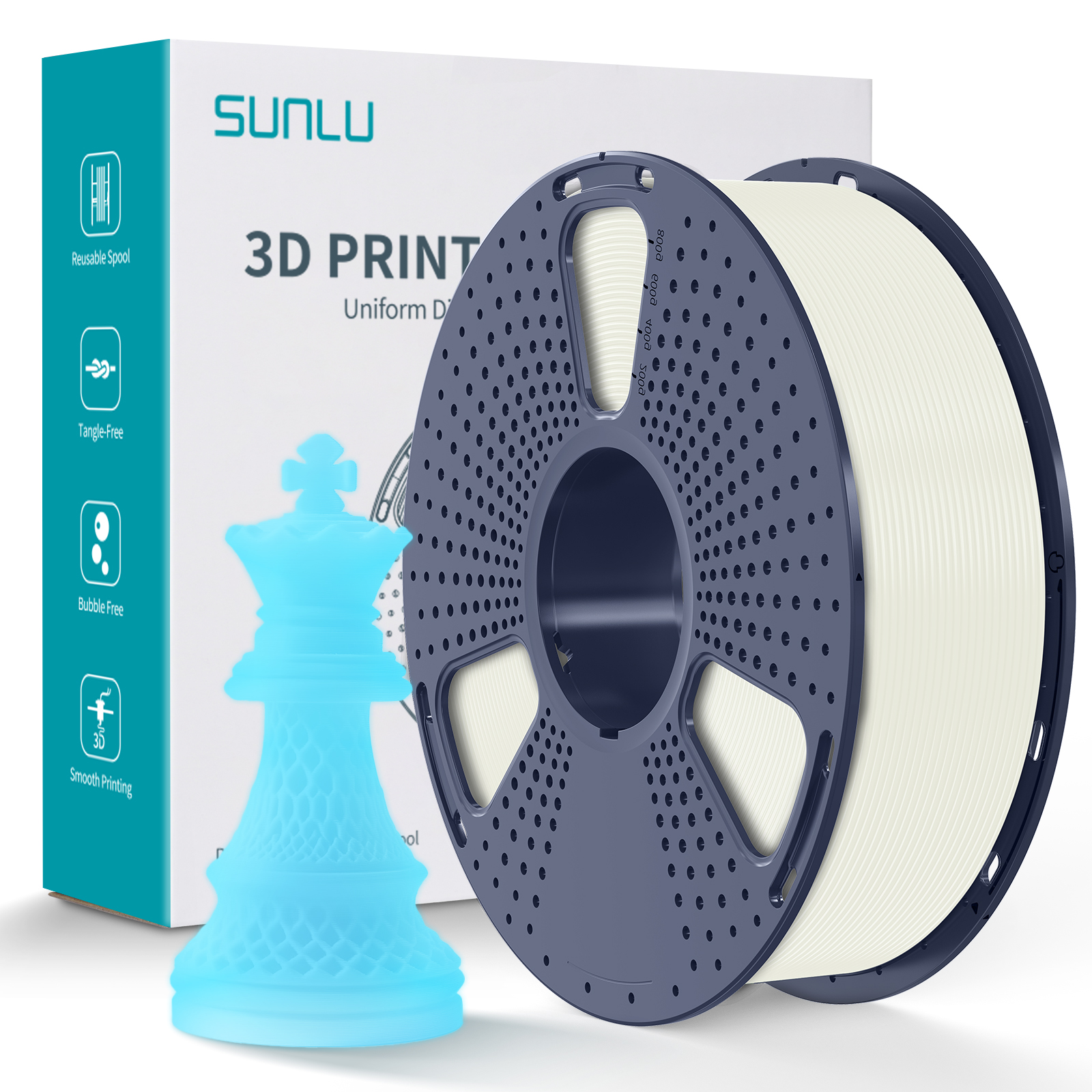 Filament Sunlu PLA phosphorescent blanc (blanc vers bleu) 1,75 mm 1 kg