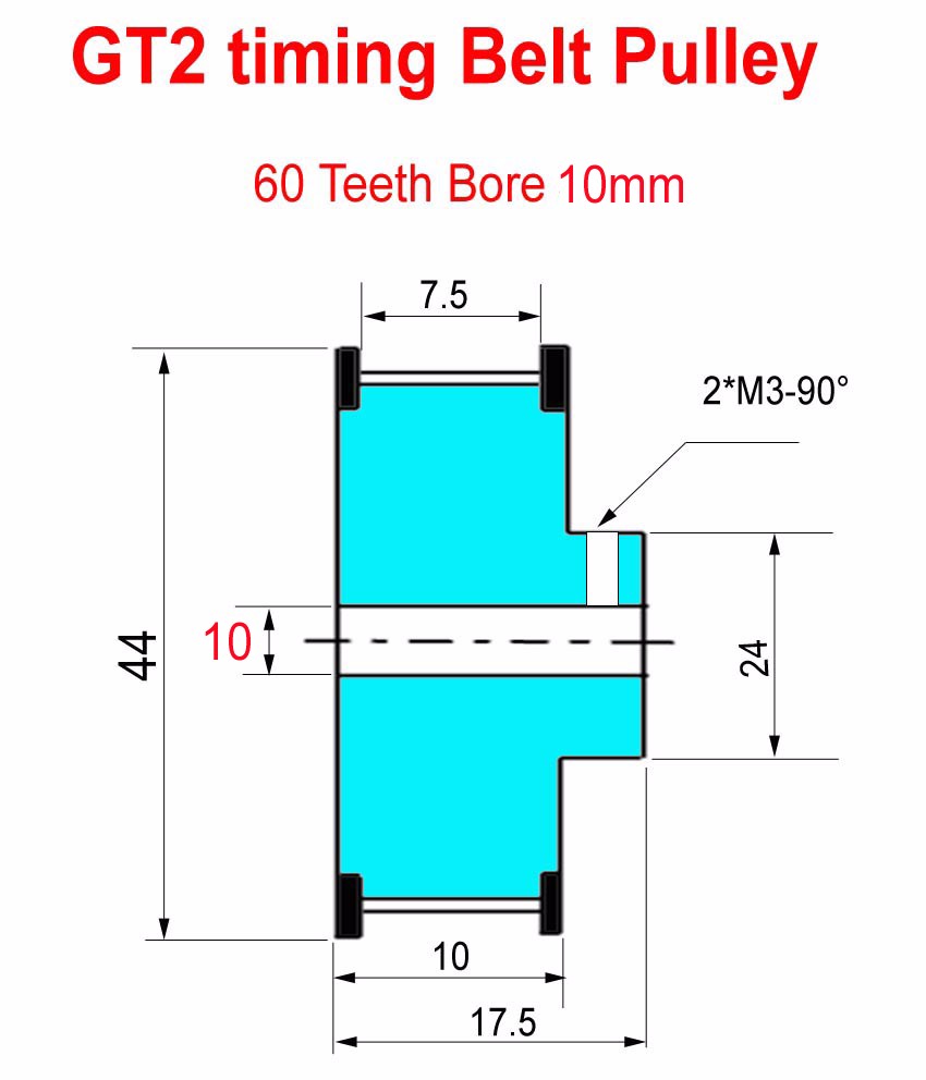 Poulie GT2 à 60 dents, alésage 10 mm pour courroie crantée 6 mm – Image 2