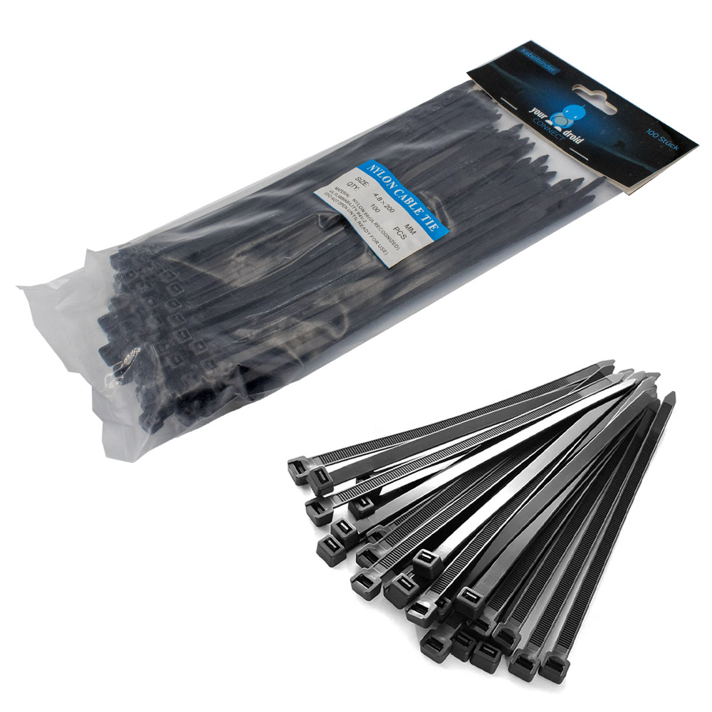 100 colliers de serrage noirs 4,8*200 mm