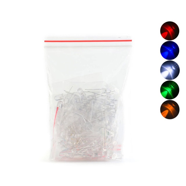 100 x F5 DEL 5 mm - triées blanc, rouge, jaune, bleu, vert