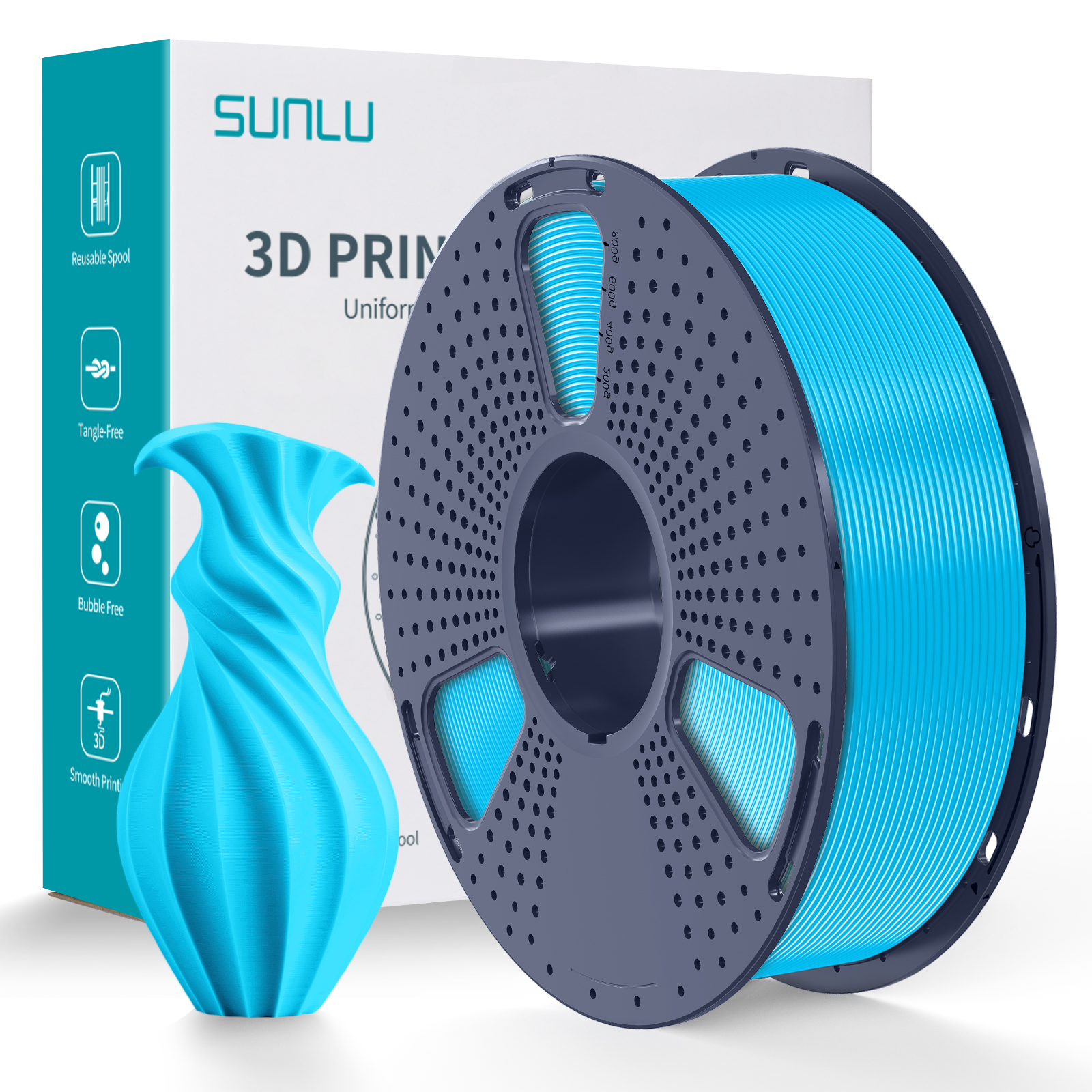 Filament Sunlu PLA+ bleu ciel (Macaron) 1,75 mm 1 kg