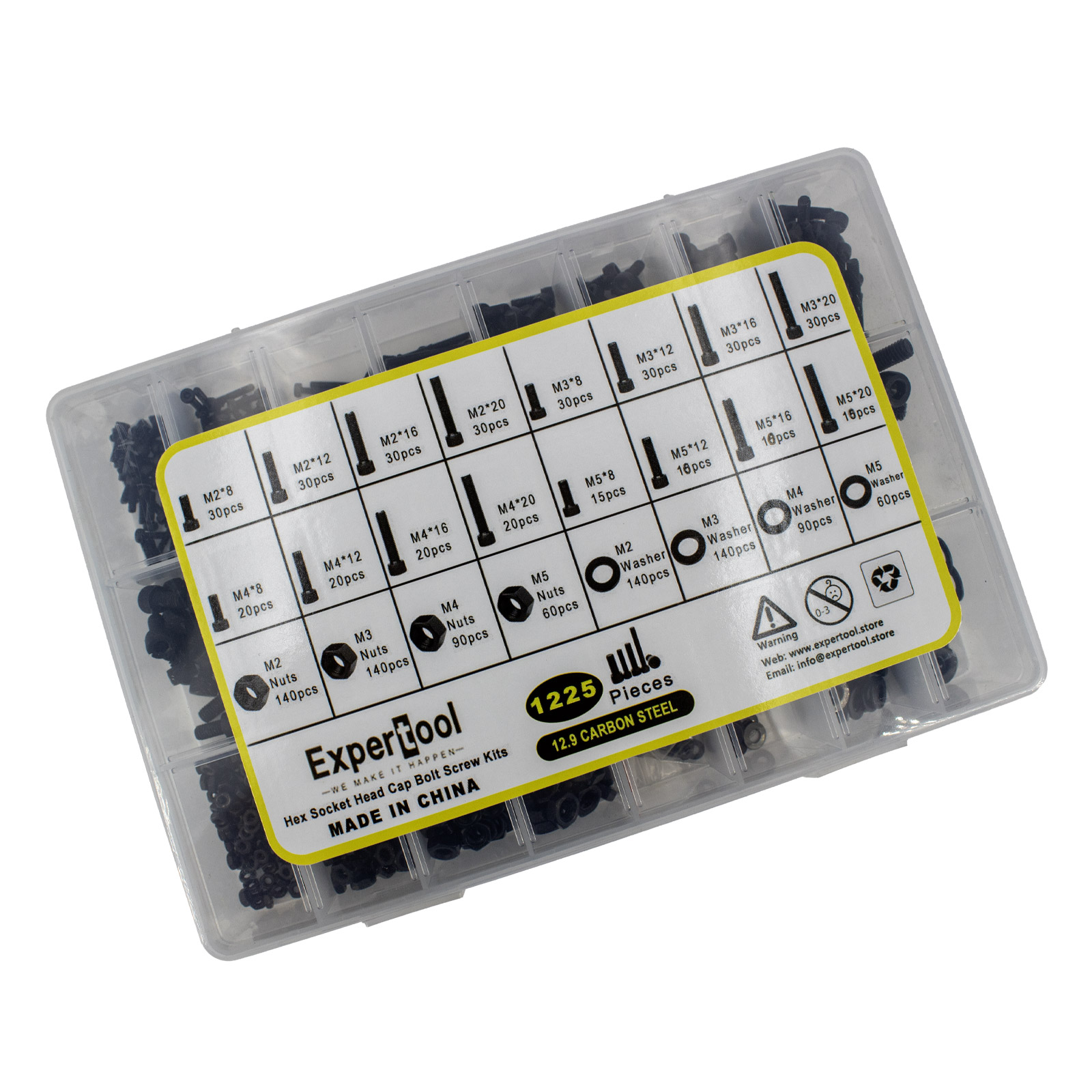 Kit de 1225 vis à tête hexagonale creuse en acier au carbone 12.9 – Image 3
