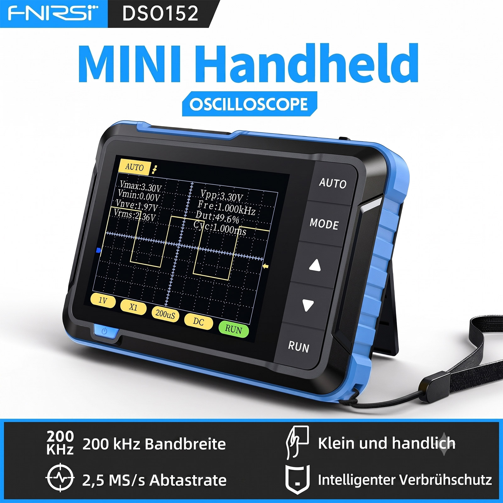 FNIRSI DSO-152 Mini-oscilloscope – bande passante 200 kHz, 2,5 MS/s, appareil de mesure portable avec écran LCD – Image 5