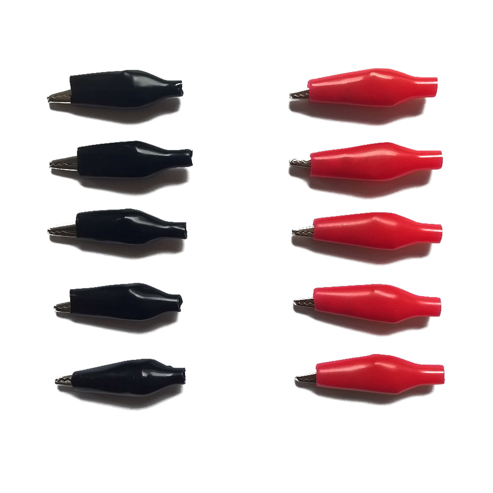 10x (5+5) pinces crocodile métal rouge + noir