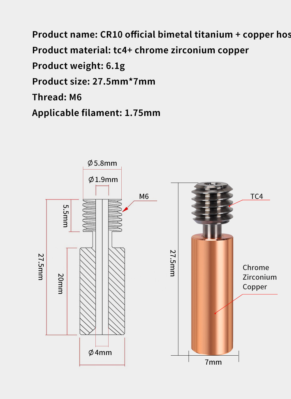 Heatbreak bimétallique titane/cuivre pour CR-10 Ender-3 – Image 4