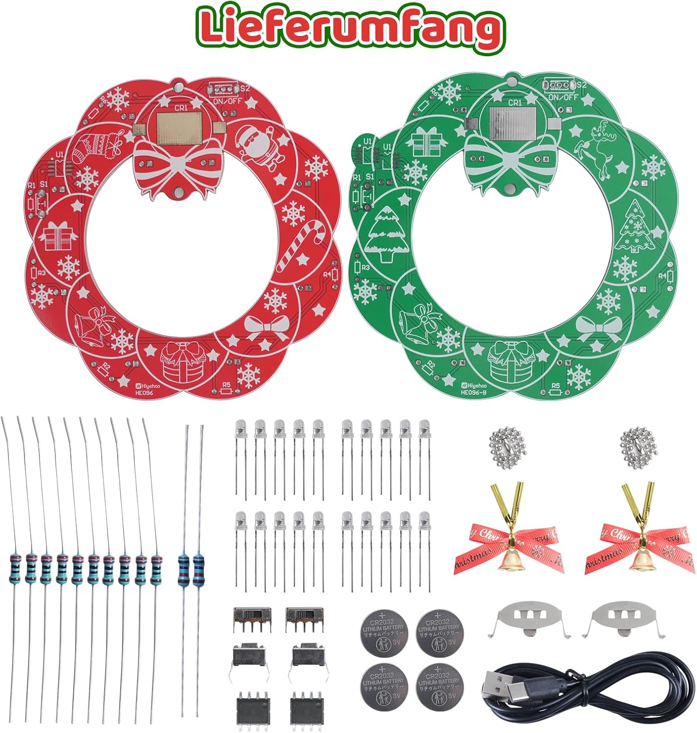 Kit 2 pièces couronne de Noël LED – Kit de décoration électronique avec 3 modes lumineux – Image 2