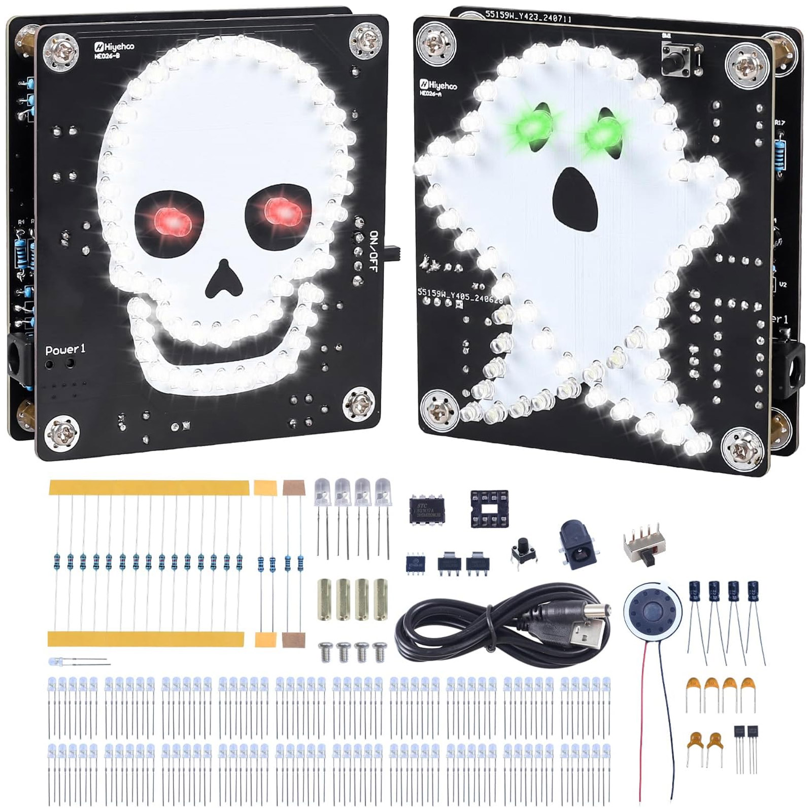 Kit Halloween Crâne/Fantôme à souder avec LEDs et effet sonore