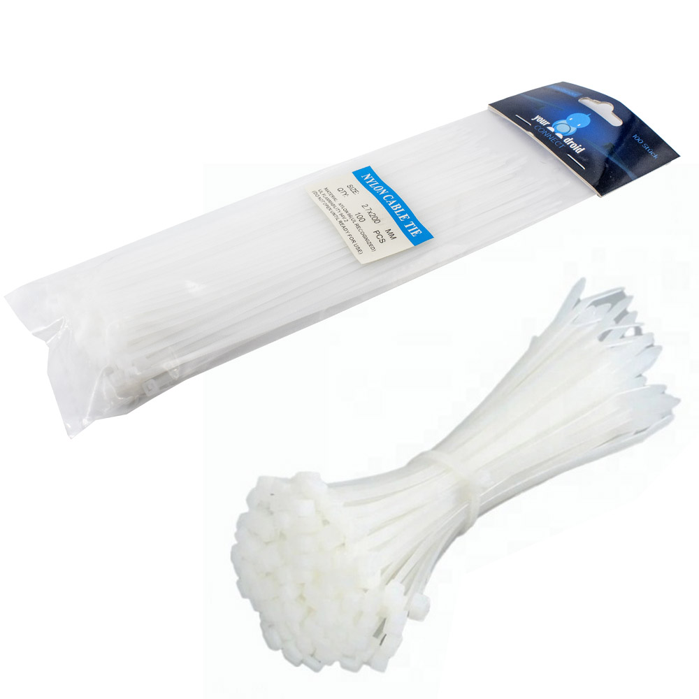 100 colliers de câble blancs 2,7*200 mm