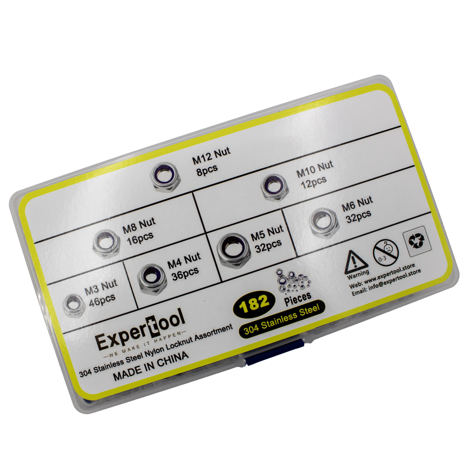 Assortiment d'écrous de sécurité nylon en acier inoxydable 304 – 180 pièces – Image 3