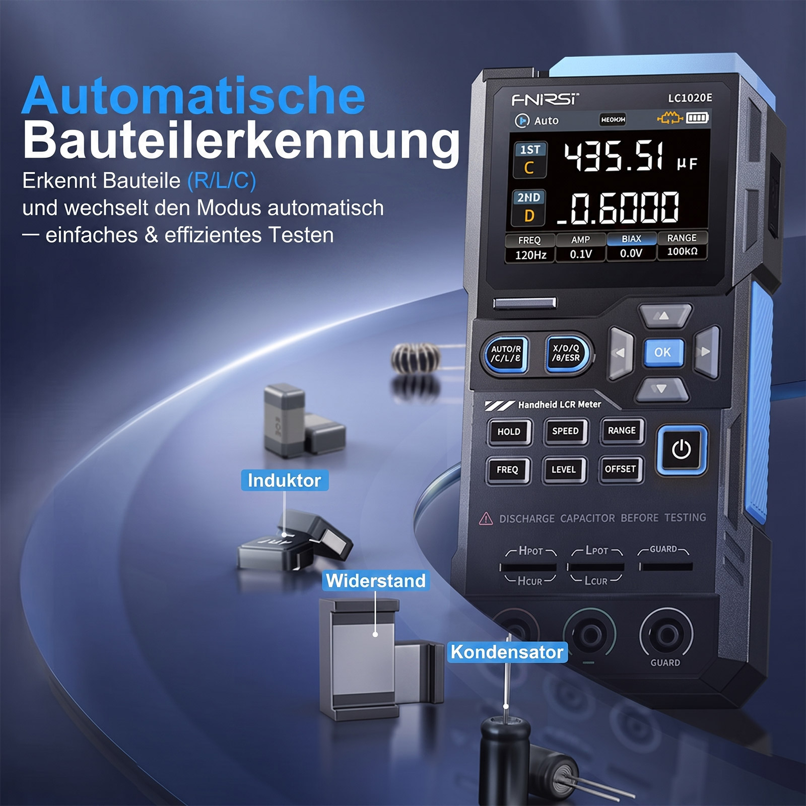 FNIRSI LC1020E Testeur de composants – Appareil de mesure LCR pour résistances, inductances et capacités – Image 3