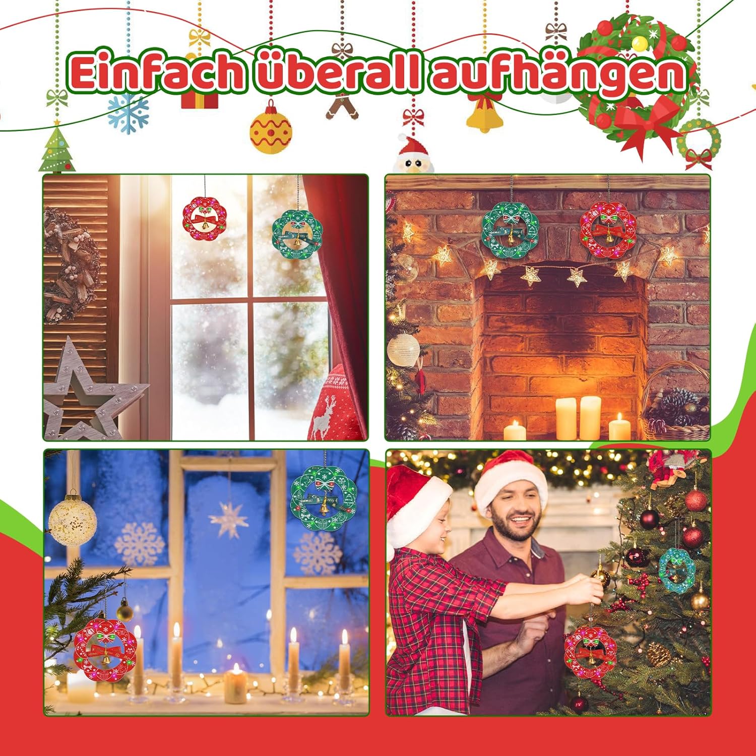 Kit 2 pièces couronne de Noël LED – Kit de décoration électronique avec 3 modes lumineux – Image 5