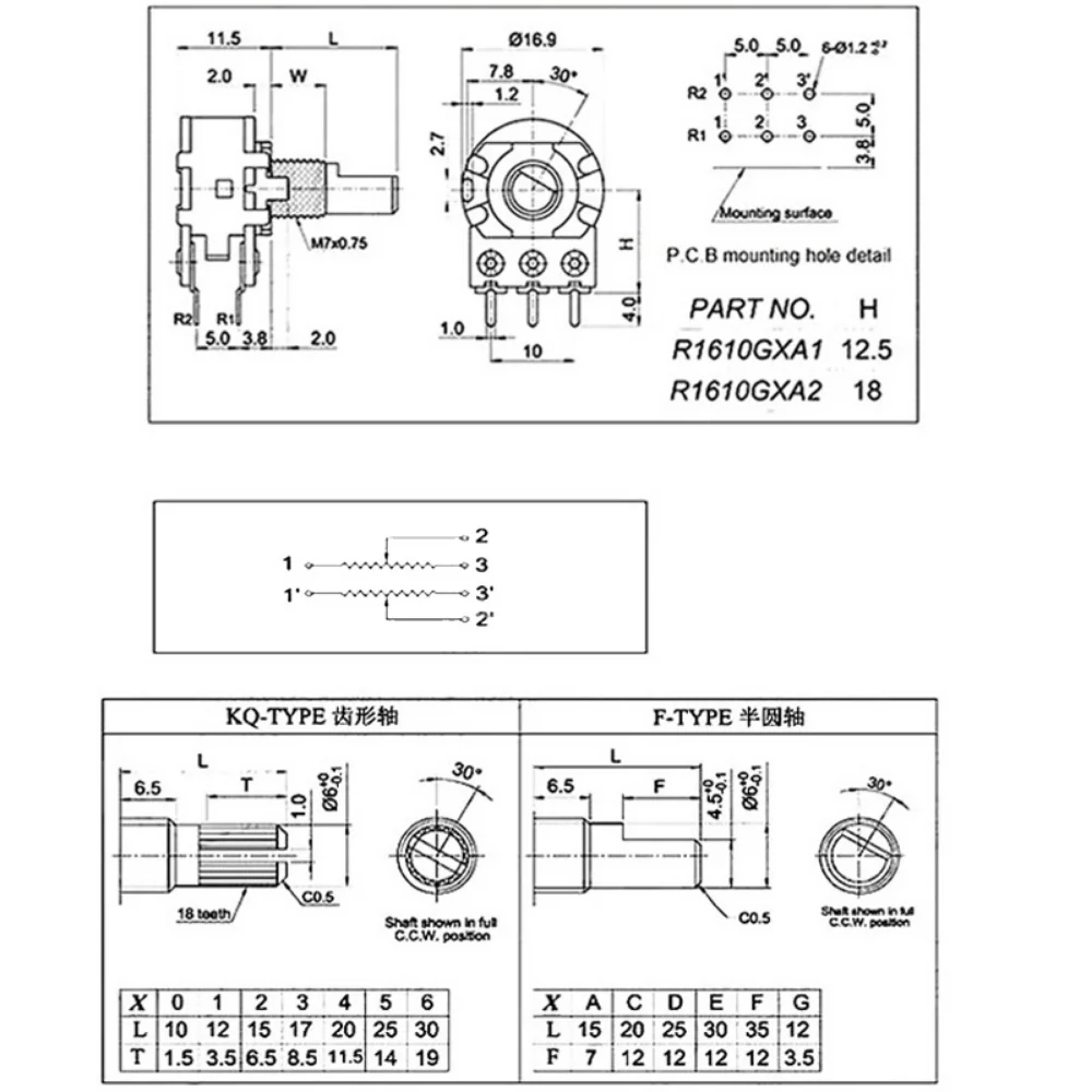 5x Potentiomètre stéréo WH148 10k 6 broches linéaire dual – Image 2