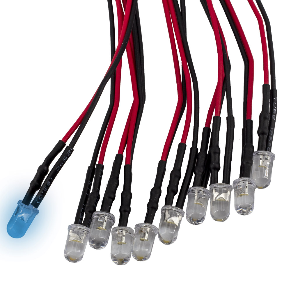 10 pièces LED F5 5 mm bleu glace câblées 20 cm 5-12V