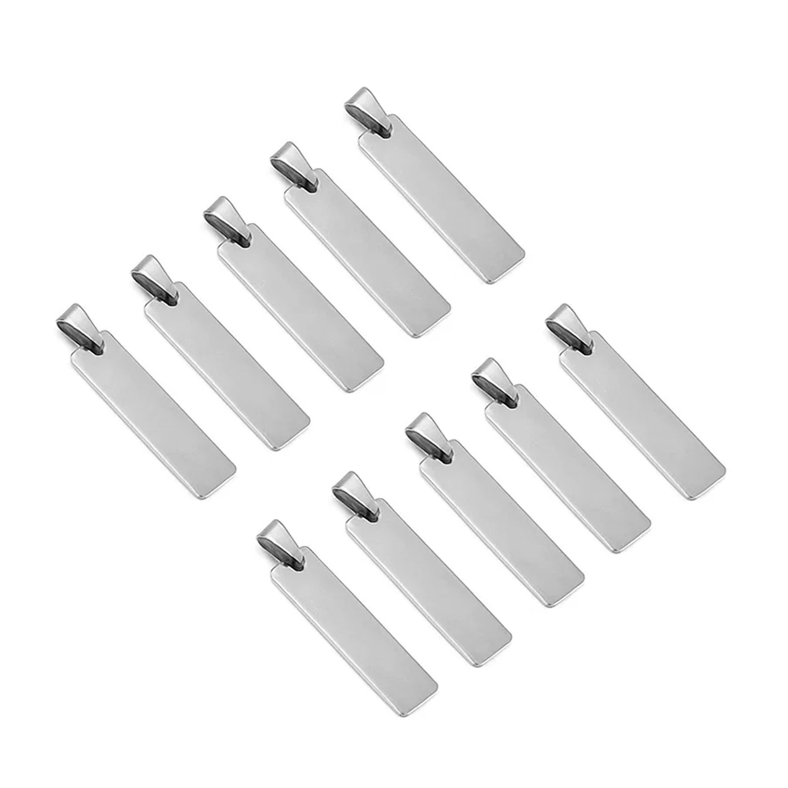 10x plaquettes de gravure en acier inoxydable argentées 10x45 mm