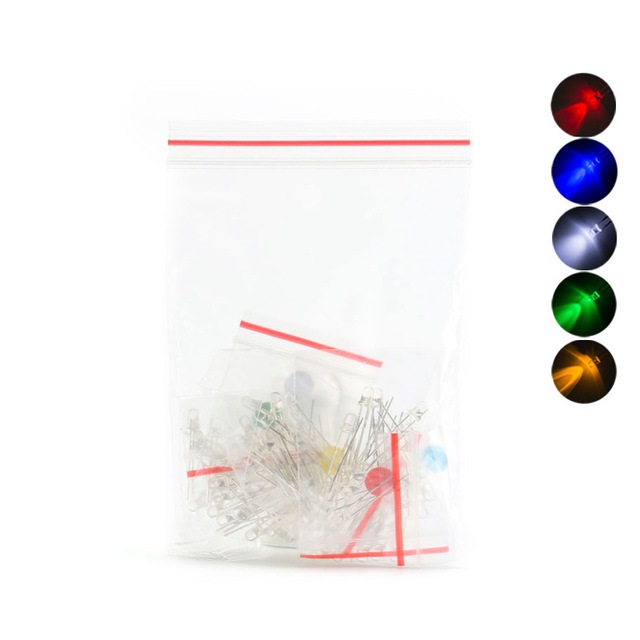 100 x DEL 3 mm - triées blanc, rouge, jaune, bleu, vert