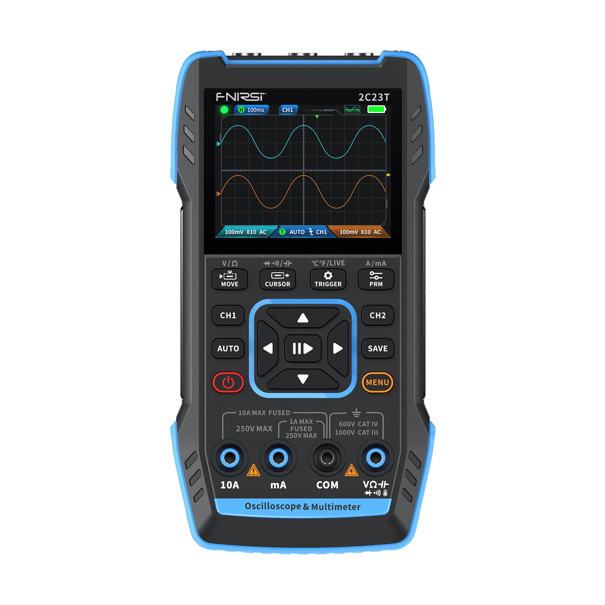 FNIRSI 2C23T – Oscilloscope portatif avec multimètre et générateur de fonctions (10 MHz, 50 MS/s, 2 canaux)