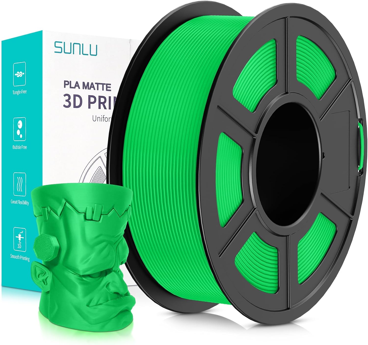 Filament Sunlu PLA mat 1,75 mm vert 1 kg