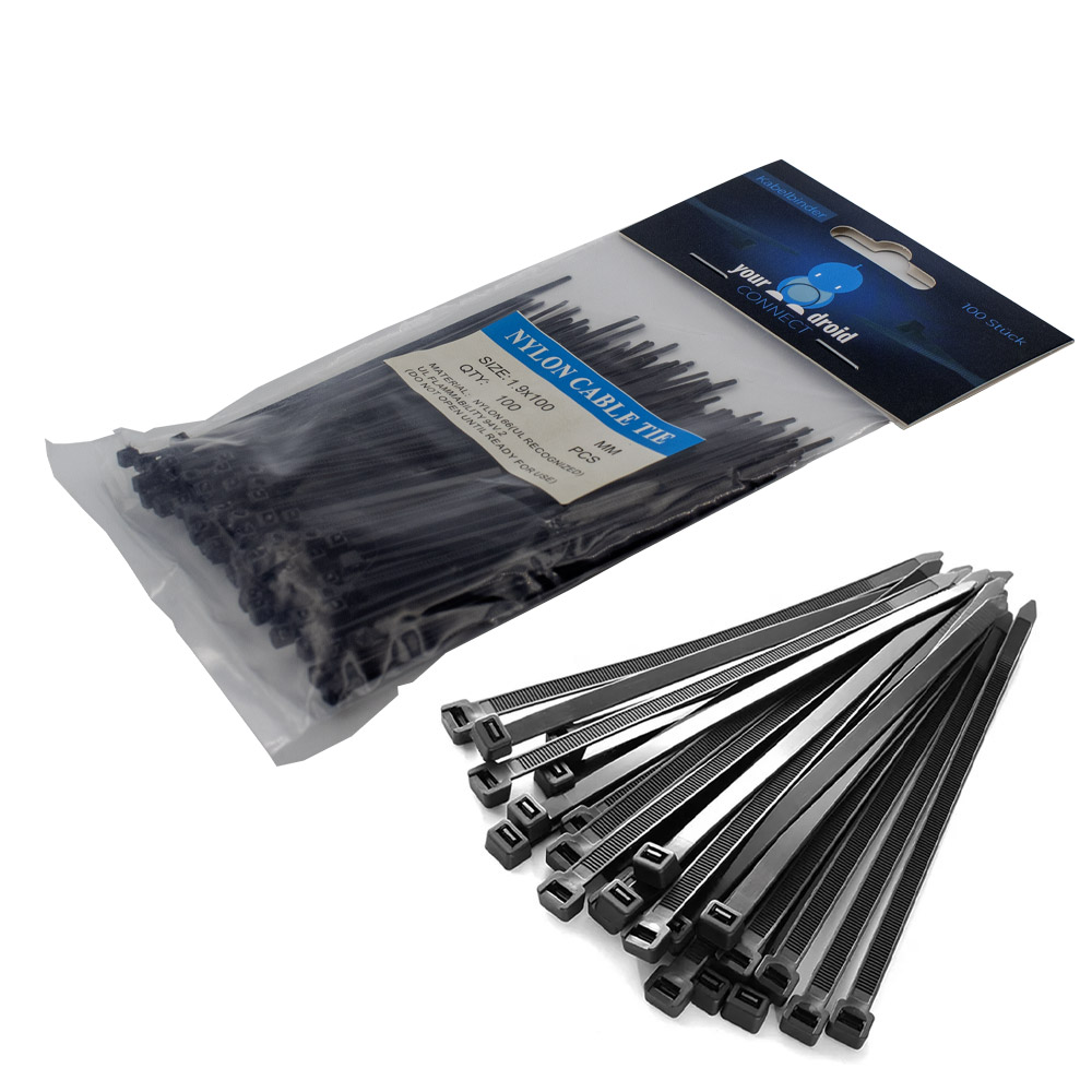 100 colliers de câble noirs 1,9*100 mm