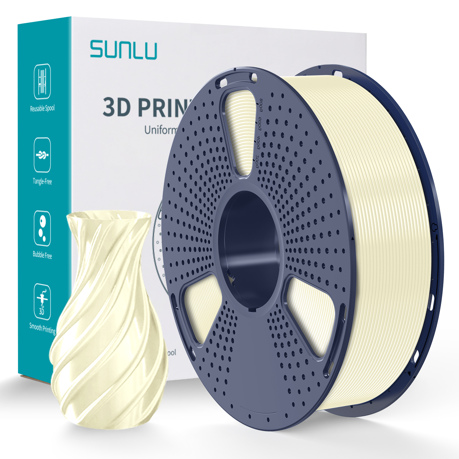 Filament Sunlu TPU Silk Blanc Crème 1.75mm 1kg