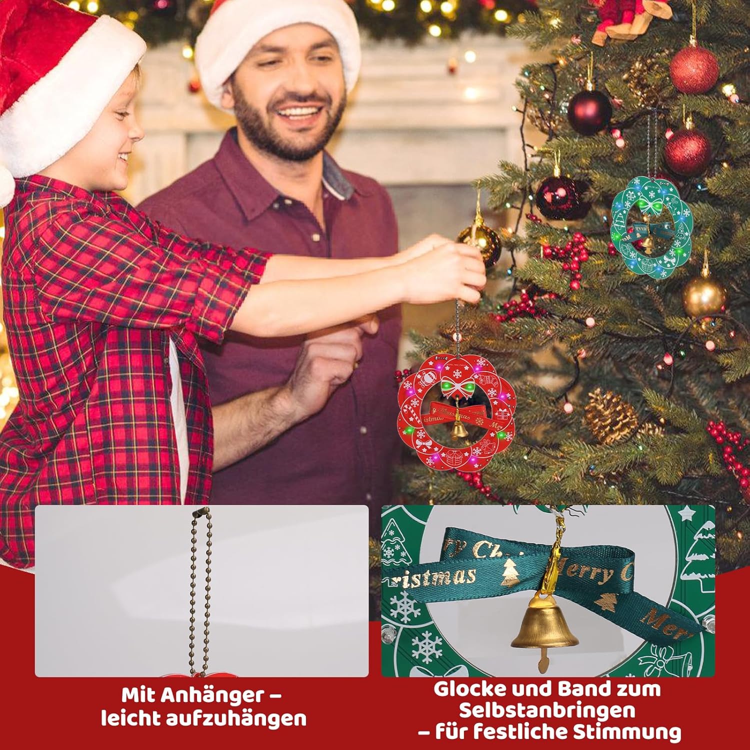Kit 2 pièces couronne de Noël LED – Kit de décoration électronique avec 3 modes lumineux – Image 9