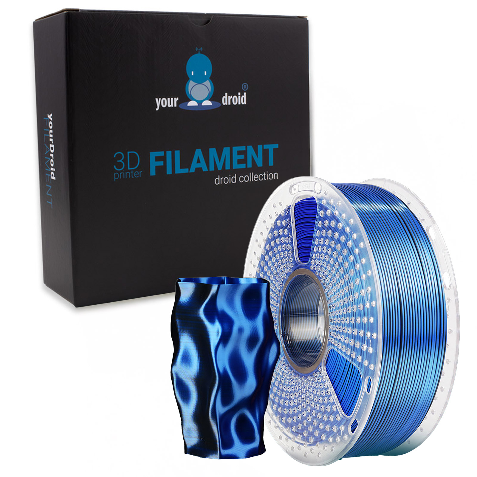 yourDroid DualColor Biosilk PLA+ Filament Noir/Bleu 1.75mm 1kg