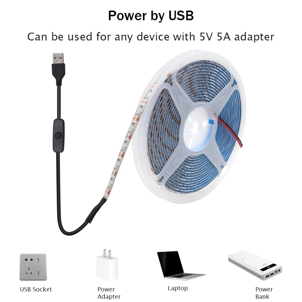 Bande LED 2 m blanc avec interrupteur 5V USB – Image 4