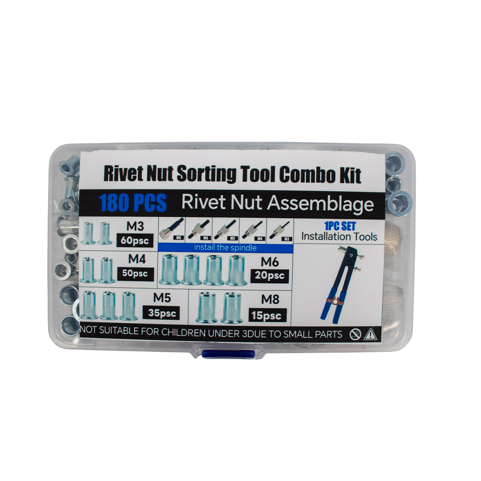 Kit d'écrous à sertir 180 pièces M3/M4/M5/M6/M8 avec pince à écrous à sertir