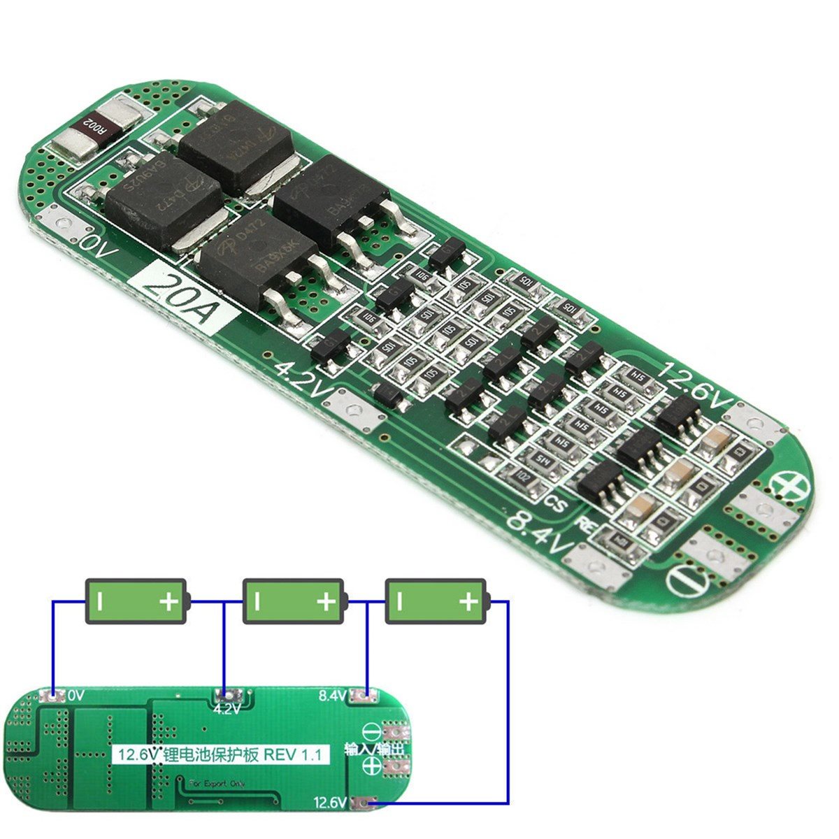 Carte PCB BMS 3S 20A pour batterie Li-ion Lithium 18650 12,6V avec protection des cellules – Image 2