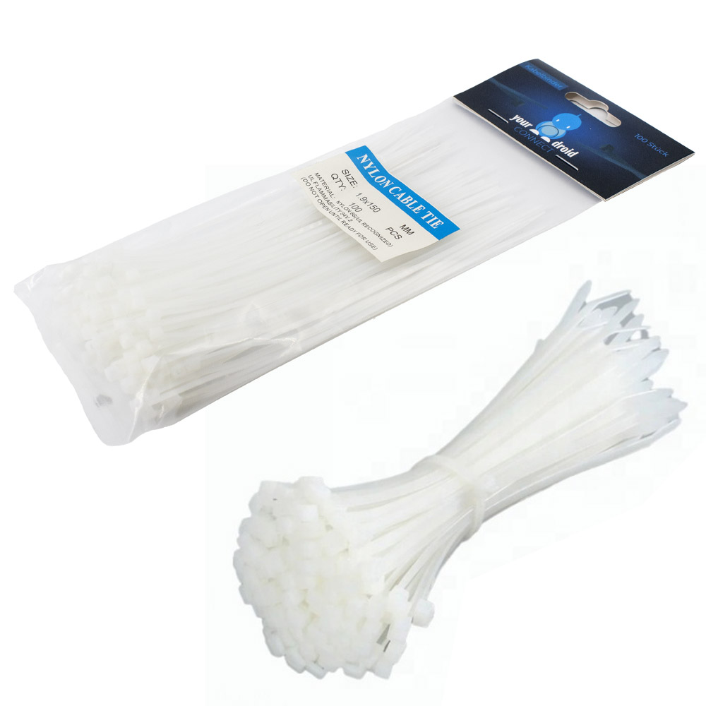 100 colliers de câble blancs 1,9*150 mm