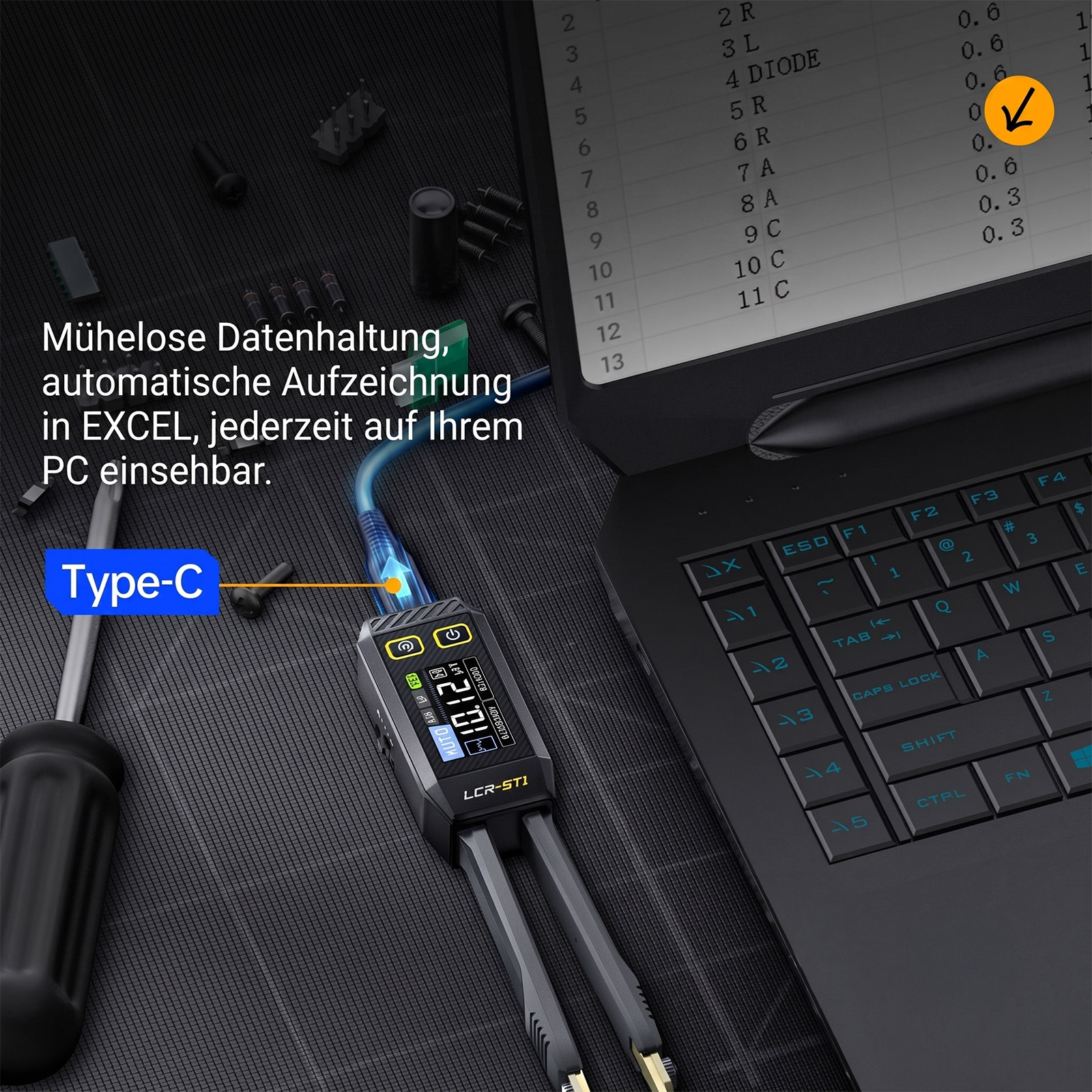 FNIRSI LCR-ST1 Mini Smart pince numérique LCR/ESR pour composants CMS – Image 6