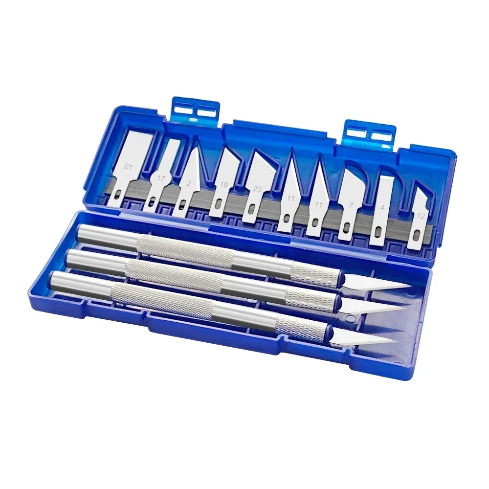 Kit de couteau de précision scalpel 13-en-1 avec 3 poignées & 13 lames dans étui