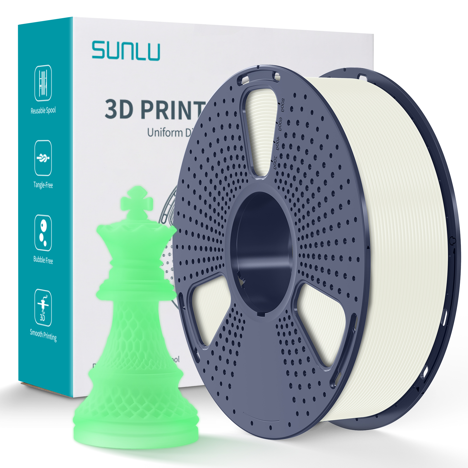 Filament Sunlu PLA phosphorescent blanc (blanc à vert) 1,75 mm 1 kg