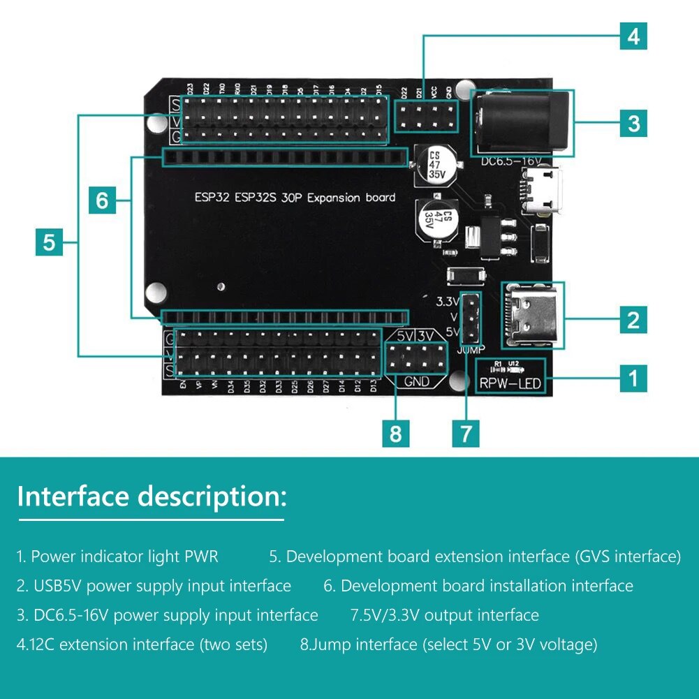 Carte d'extension pour ESP32 DevKitC Wroom32 30 broches – Image 3