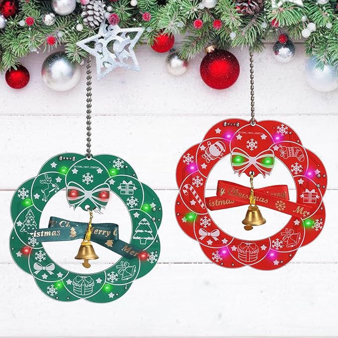 Kit 2 pièces couronne de Noël LED – Kit de décoration électronique avec 3 modes lumineux