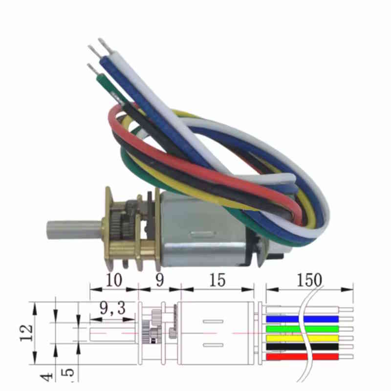 Mini moteur CC à engrenages N20 6V avec capteur à effet Hall et encodeur 250 RPM – Image 4