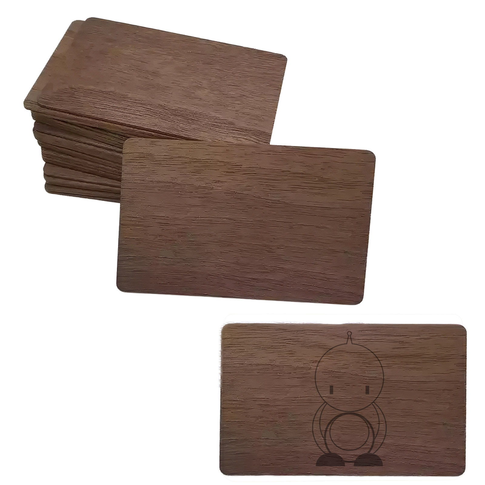 10x cartes RFID NFC213 en bambou 13,56 MHz (Noix noire)