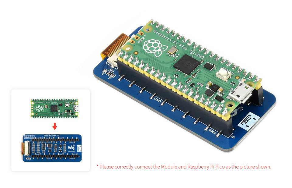 Waveshare 2.13" module d'affichage E-Paper (B) pour Raspberry Pi Pico 3 couleurs – Image 6