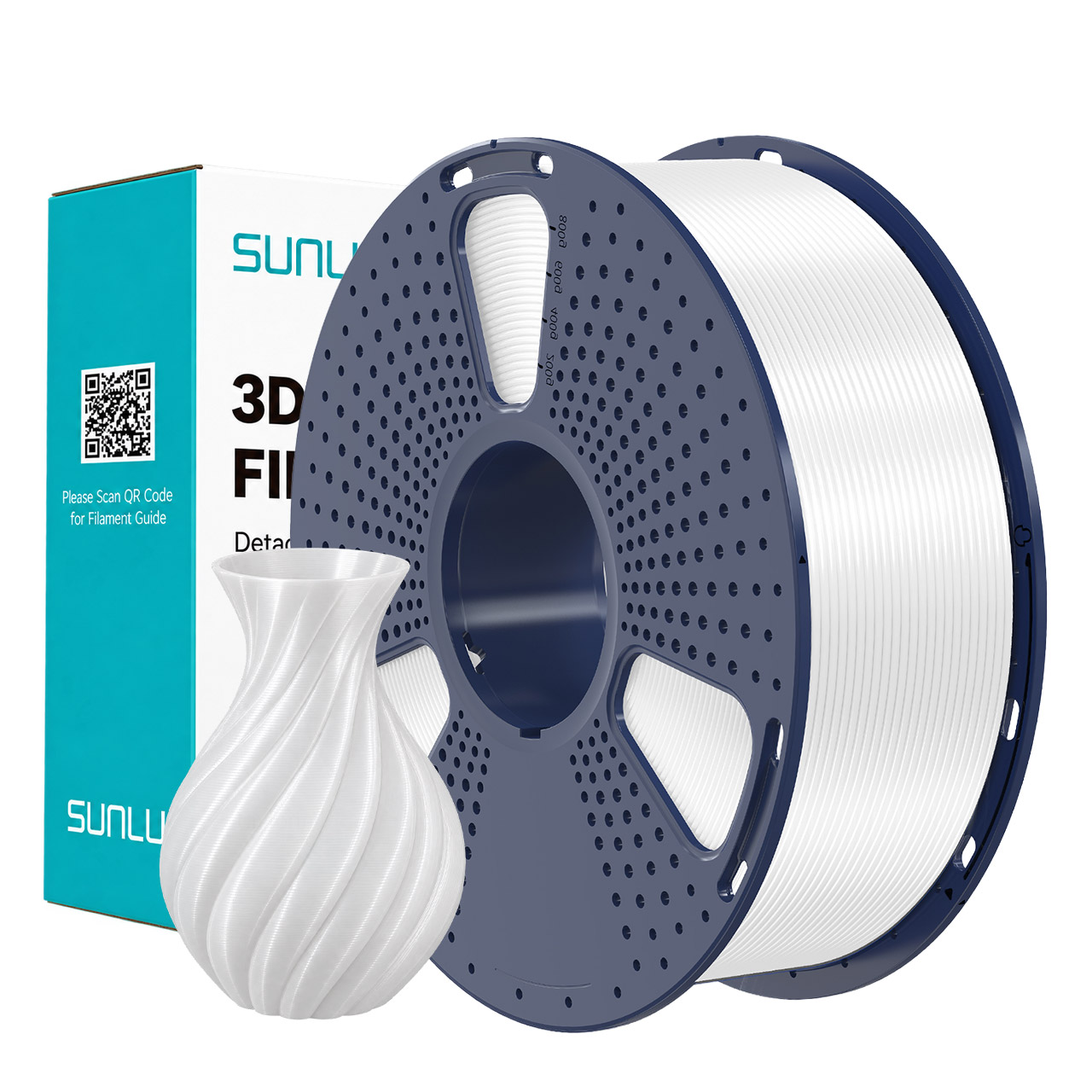 Filament Sunlu Silk PLA+ Blanc 1.75mm 1kg