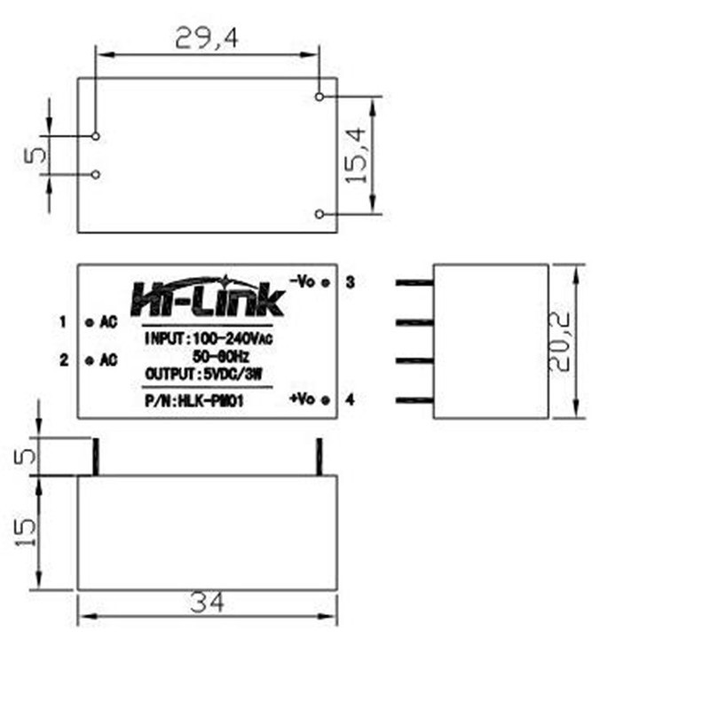 Alimentation mini AC-DC 220V vers 5V HLK-PM01 – Image 3