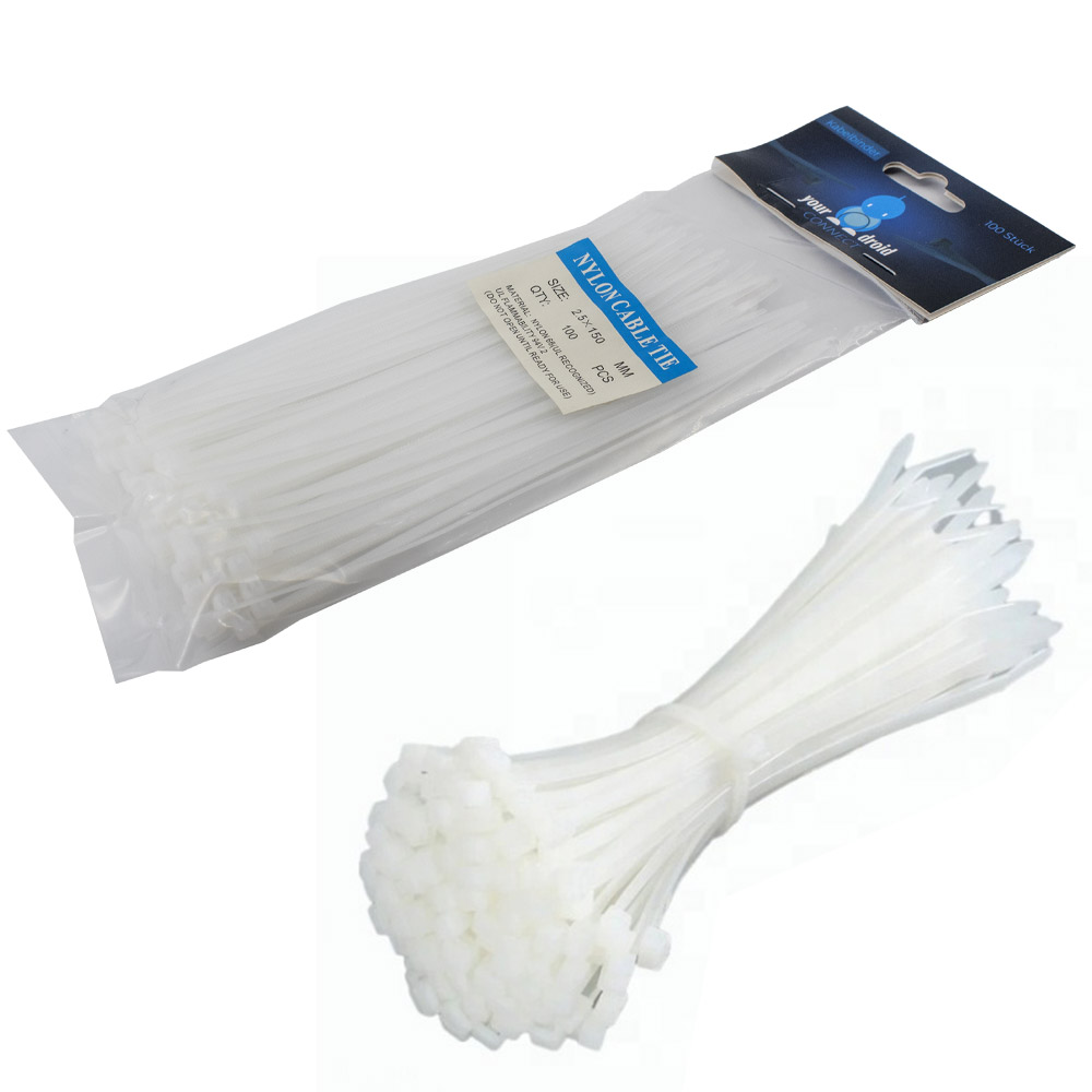 100 colliers de câble blancs 2,5*150 mm