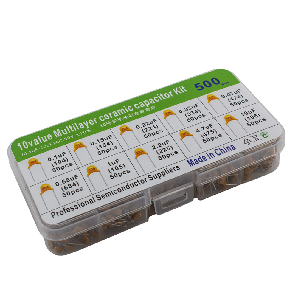 Kit de condensateurs céramiques avec 10 valeurs boîte 0,1uF~10uF 50V 500 pièces – Image 2
