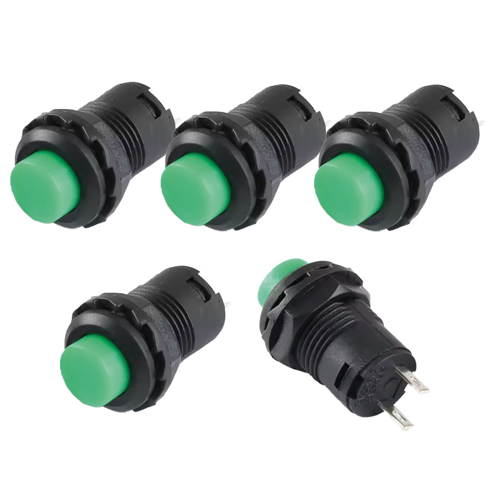 5x Interrupteurs à pression auto-maintien 12 mm DS-428 Vert
