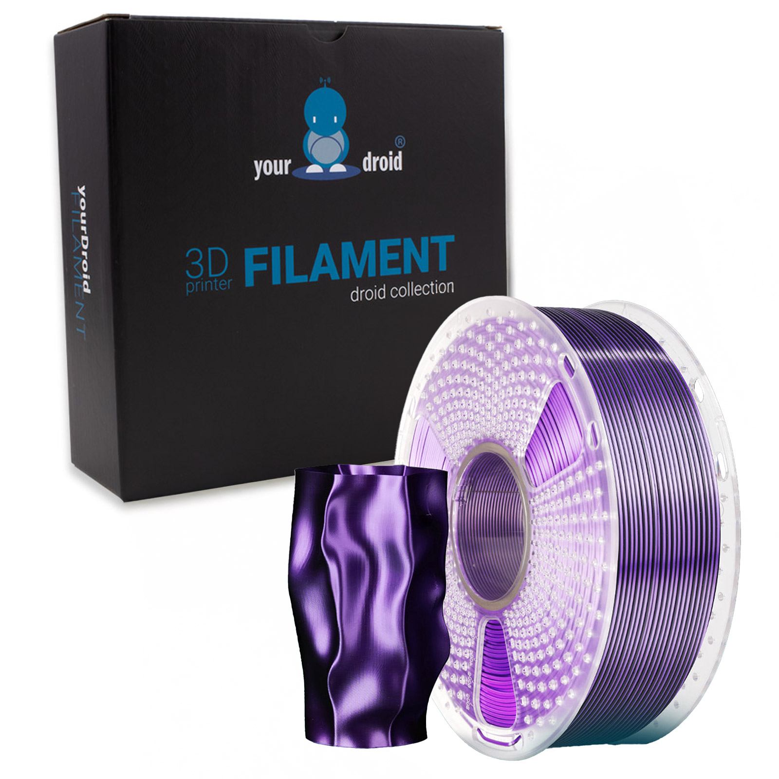 yourDroid DualColor Biosilk PLA+ Filament Noir/Violet 1,75 mm 1 kg