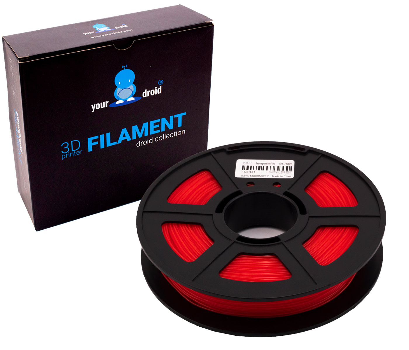 yourDroid Filament TPU Transparent Rouge 1.75mm 500g – Image 2