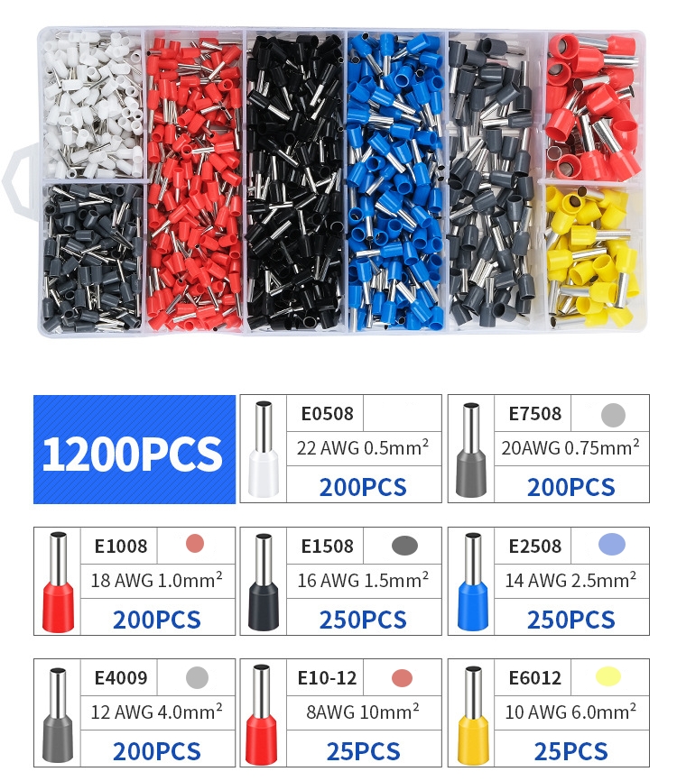 Kit de cosses à sertir isolées assortiment 1200 pièces codes couleur allemands 0,5 mm² - 10 mm² – Image 3
