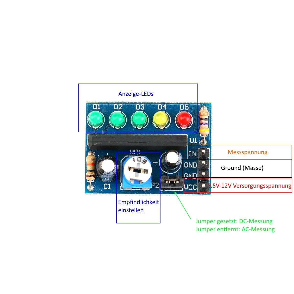 Indicateur audio/tension/batterie KA2284 3,5V-12V AC DC – Image 5