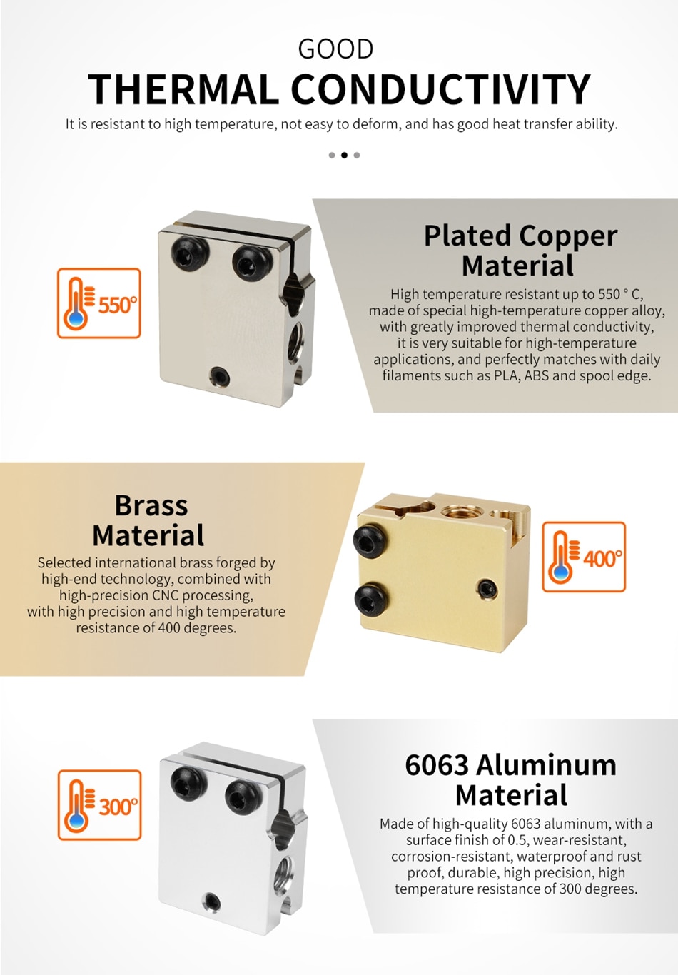 Bloc chauffant High Flow PT100 compatible Volcano nickelé 550°C – Image 6